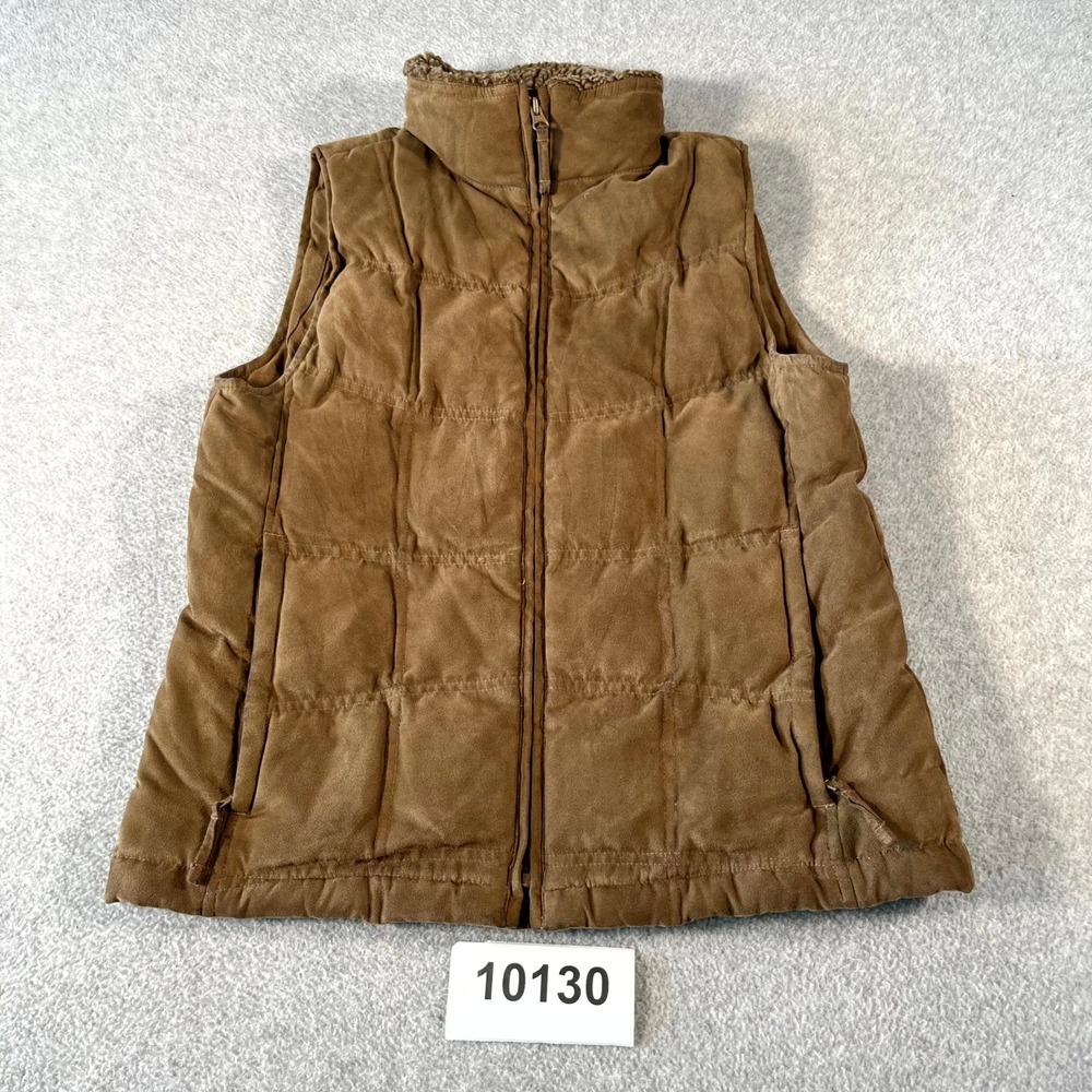 L.L. Bean Goose Down Puffer Vest Womens Small Brown Lined Sherpa Collar Full Zip